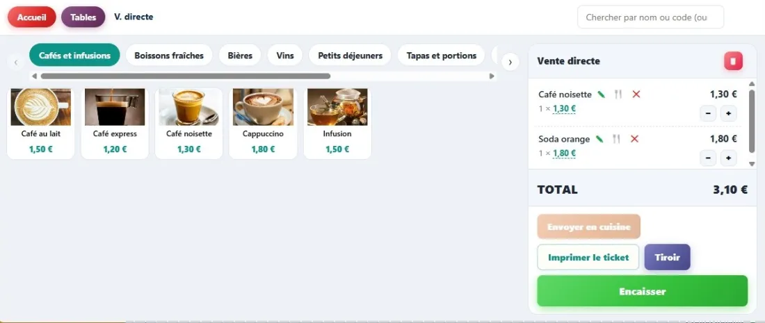 Démonstration WebTPV : Bars et restaurants