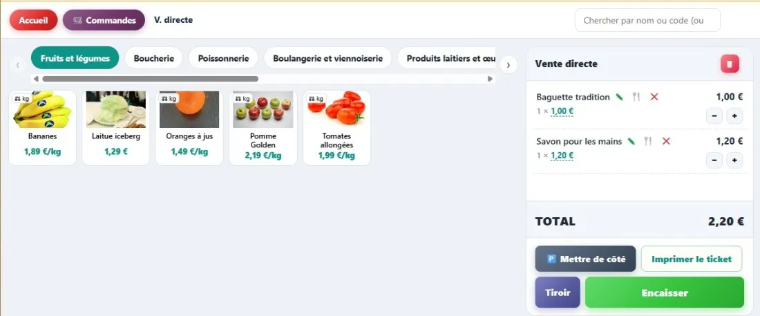Démonstration WebTPV : Supermarchés et alimentation